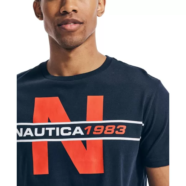 Nautica Mens Short Sleeve 100 Cotton Nautical Series Graphic TeeNavy