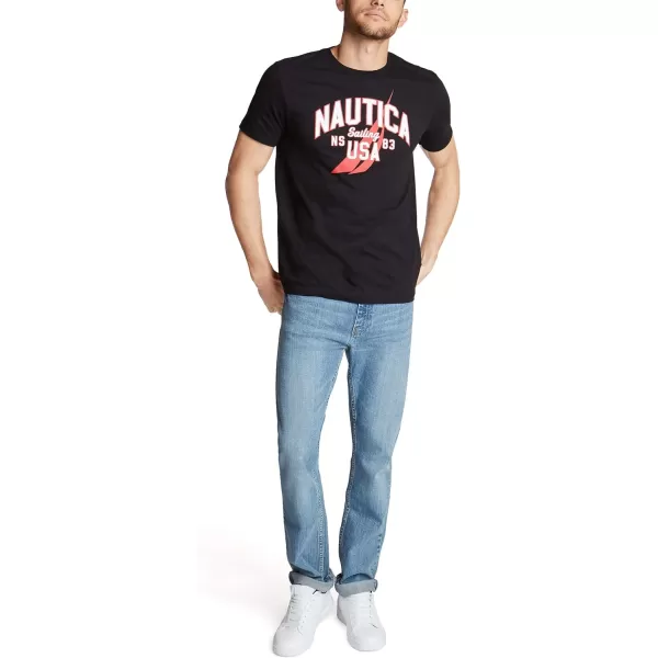 Nautica Mens Short Sleeve 100 Cotton Nautical Series Graphic TeeTrue Black