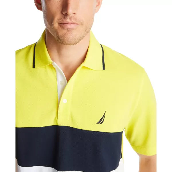 Nautica Mens Short Sleeve 100 Cotton Pique Color Block Polo ShirtBlazing Yellow