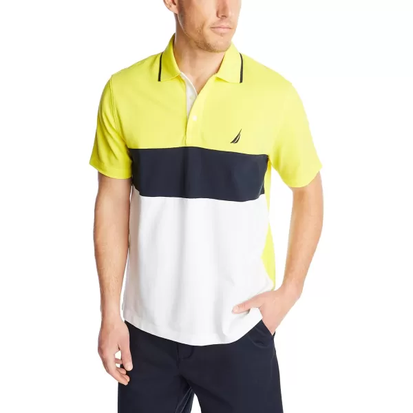 Nautica Mens Short Sleeve 100 Cotton Pique Color Block Polo ShirtBlazing Yellow