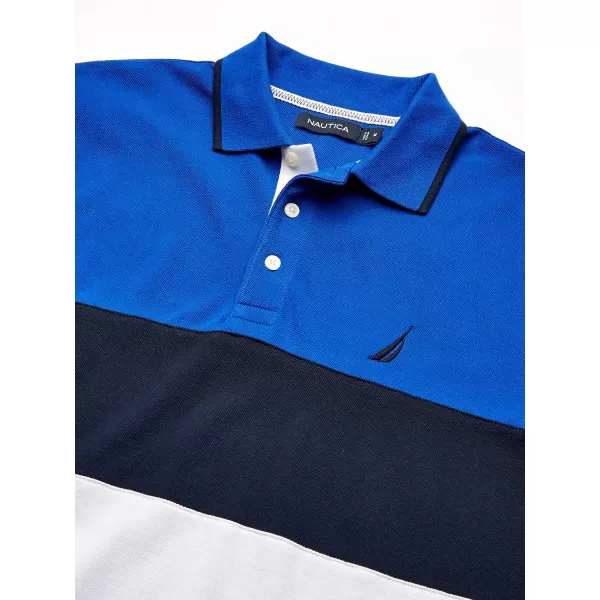 Nautica Mens Short Sleeve 100 Cotton Pique Color Block Polo ShirtBright Cobalt