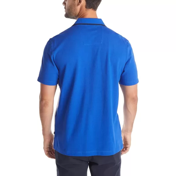 Nautica Mens Short Sleeve 100 Cotton Pique Color Block Polo ShirtBright Cobalt