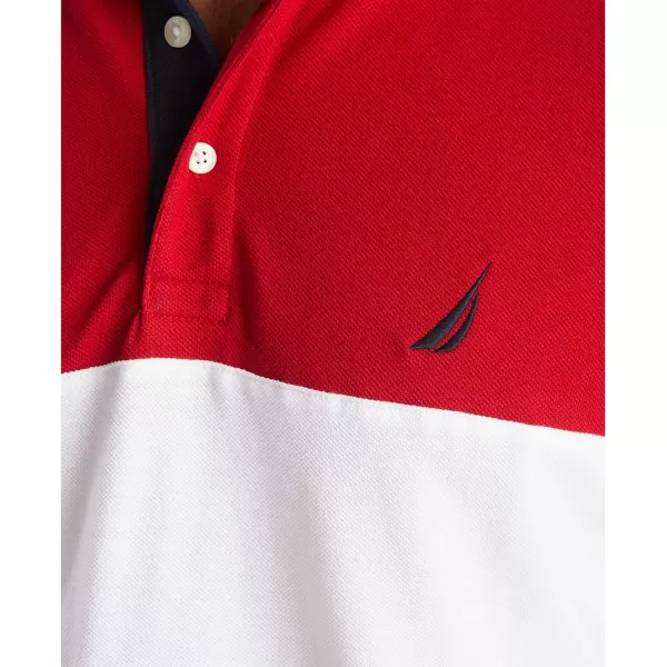 Nautica Mens Short Sleeve 100 Cotton Pique Color Block Polo ShirtNautica Red