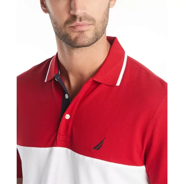 Nautica Mens Short Sleeve 100 Cotton Pique Color Block Polo ShirtNautica Red