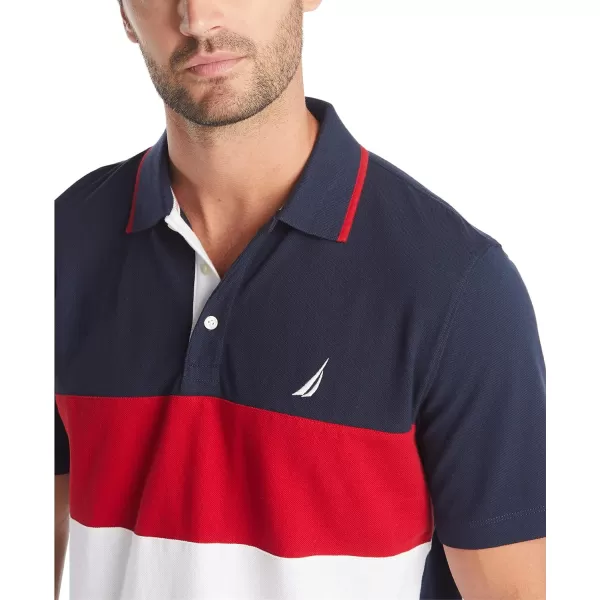 Nautica Mens Short Sleeve 100 Cotton Pique Color Block Polo ShirtNavy