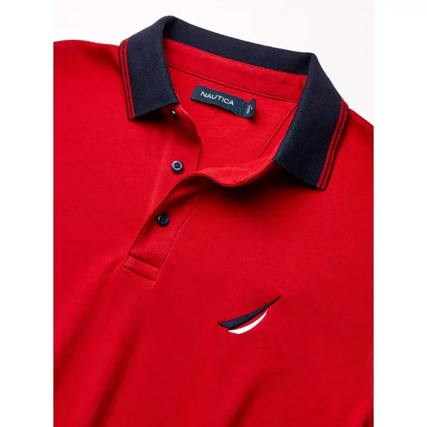 Nautica Mens Short Sleeve 100 Cotton Tipped Polo ShirtNautica Red