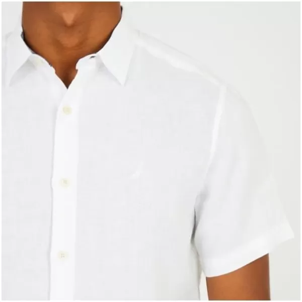 Nautica Mens Short Sleeve Classic Fit Solid Linen Button Down ShirtBright White