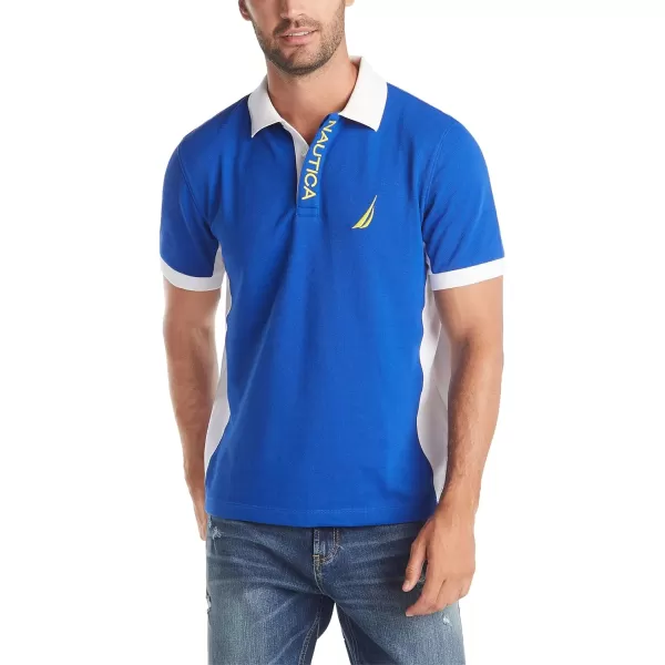 Nautica Mens Short Sleeve Color Block Performance Pique Polo ShirtBright Cobalt