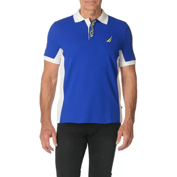 Nautica Mens Short Sleeve Color Block Performance Pique Polo ShirtBright Cobalt