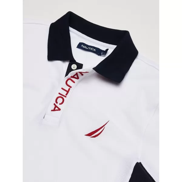 Nautica Mens Short Sleeve Color Block Performance Pique Polo ShirtBright White