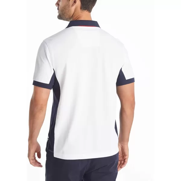 Nautica Mens Short Sleeve Color Block Performance Pique Polo ShirtBright White