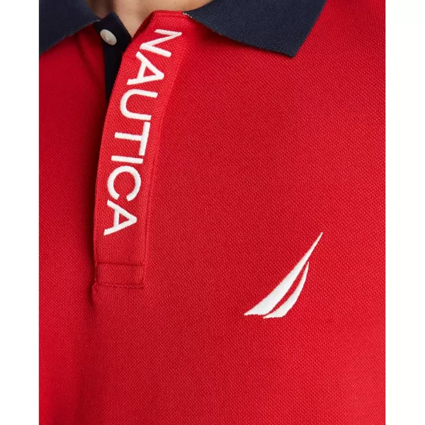 Nautica Mens Short Sleeve Color Block Performance Pique Polo ShirtNautica Red