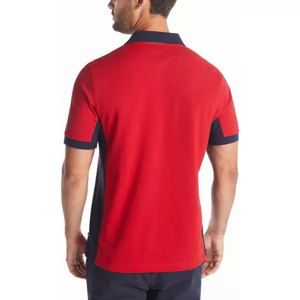 Nautica Mens Short Sleeve Color Block Performance Pique Polo ShirtNautica Red