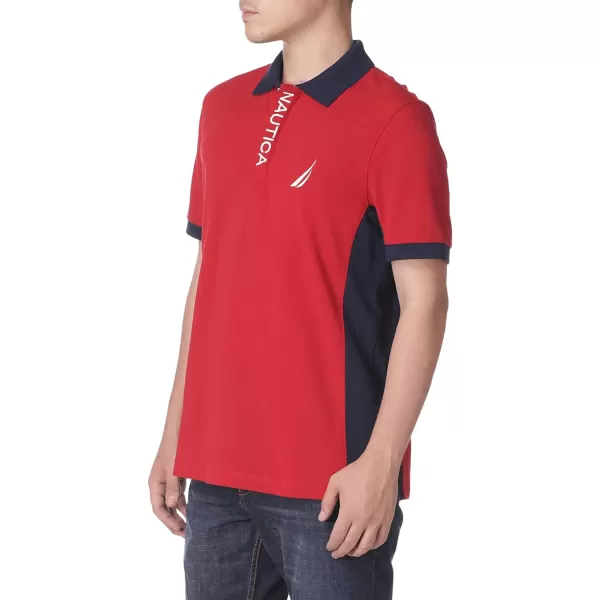 Nautica Mens Short Sleeve Color Block Performance Pique Polo ShirtNautica Red