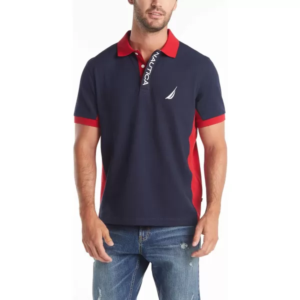 Nautica Mens Short Sleeve Color Block Performance Pique Polo ShirtNavy