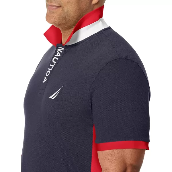 Nautica Mens Short Sleeve Color Block Performance Pique Polo ShirtNavy