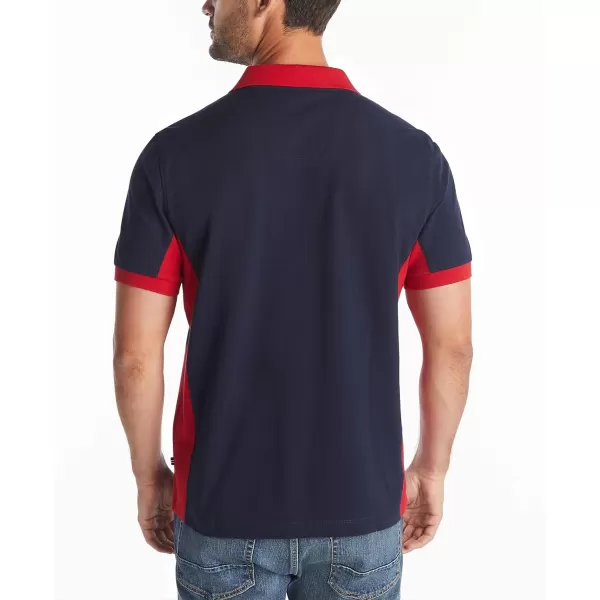 Nautica Mens Short Sleeve Color Block Performance Pique Polo ShirtNavy