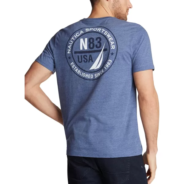 Nautica Mens Short Sleeve Logo Series Graphic TeeBlue Indigo Heather