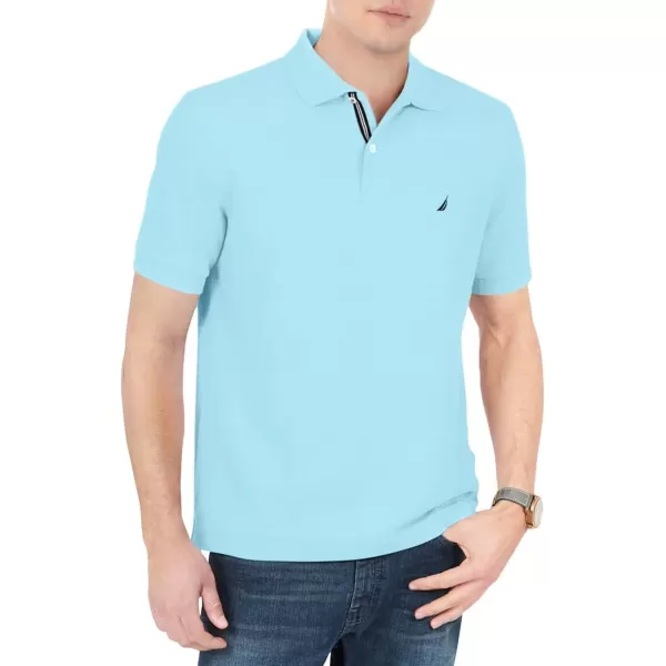 Nautica Mens Short Sleeve Solid Cotton Pique Polo ShirtBright Aqua