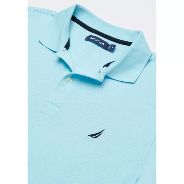 Nautica Mens Short Sleeve Solid Cotton Pique Polo ShirtBright Aqua Solid