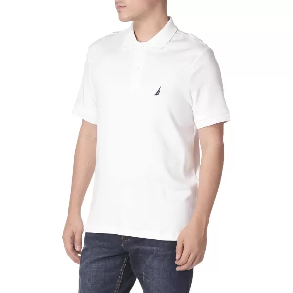 Nautica Mens Short Sleeve Solid Cotton Pique Polo ShirtBright White