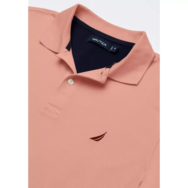 Nautica Mens Short Sleeve Solid Cotton Pique Polo ShirtCoral Sands Solid