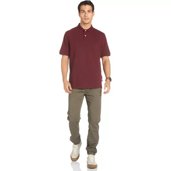 Nautica Mens Short Sleeve Solid Cotton Pique Polo ShirtRoyal Burgundy Solid