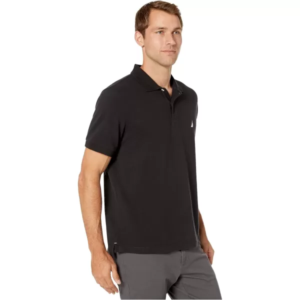 Nautica Mens Short Sleeve Solid Cotton Pique Polo ShirtTrue Black