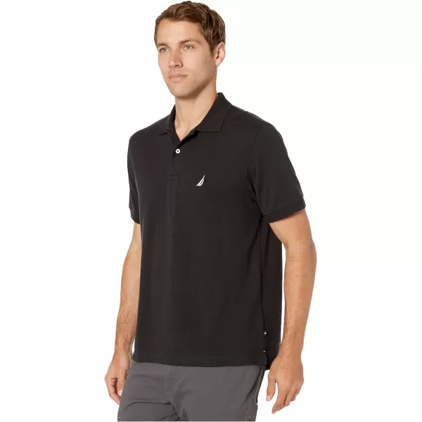 Nautica Mens Short Sleeve Solid Cotton Pique Polo ShirtTrue Black