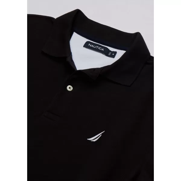 Nautica Mens Short Sleeve Solid Cotton Pique Polo ShirtTrue Black Solid