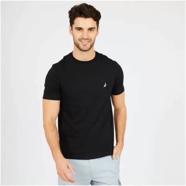 Nautica Mens Short Sleeve Solid Crew Neck TShirtTrue Black