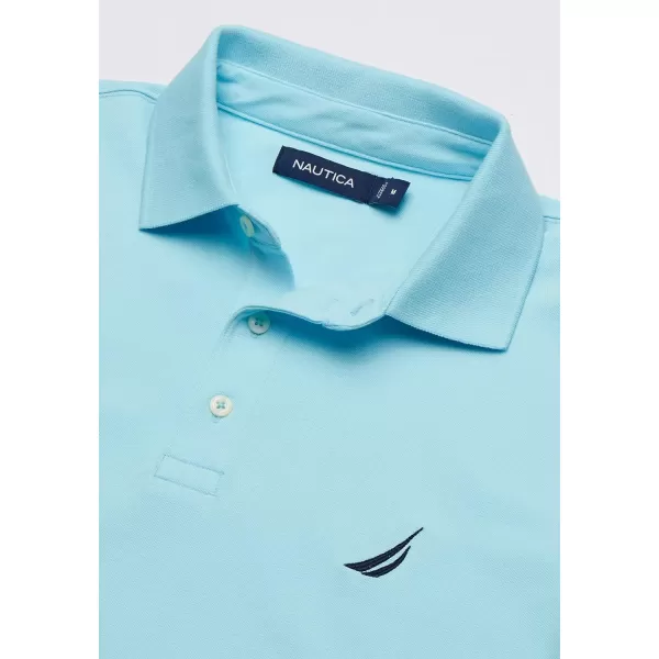 Nautica Mens Short Sleeve Solid Stretch Cotton Pique Polo ShirtBright Aqua