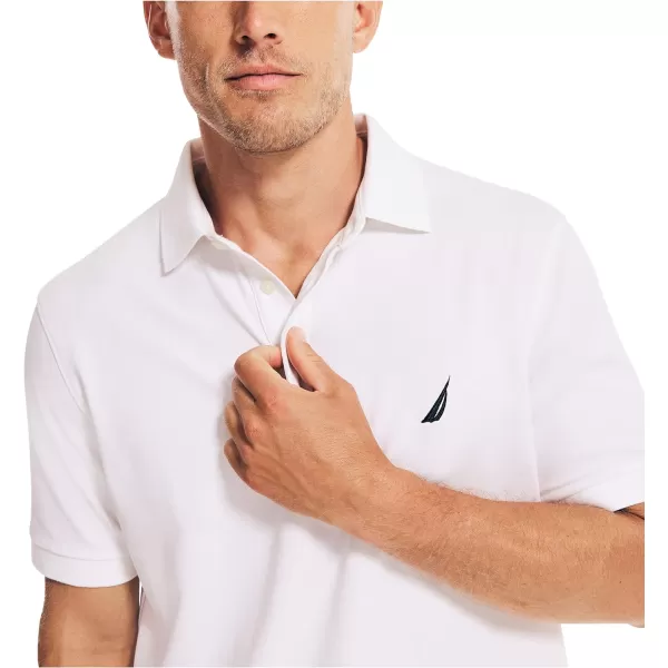Nautica Mens Short Sleeve Solid Stretch Cotton Pique Polo ShirtBright White