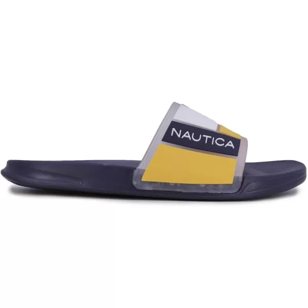 Nautica Mens Shower Sandals Open Toe Soft Slide House Slipper for Indoor amp OutdoorBower Clearnavy Yellow