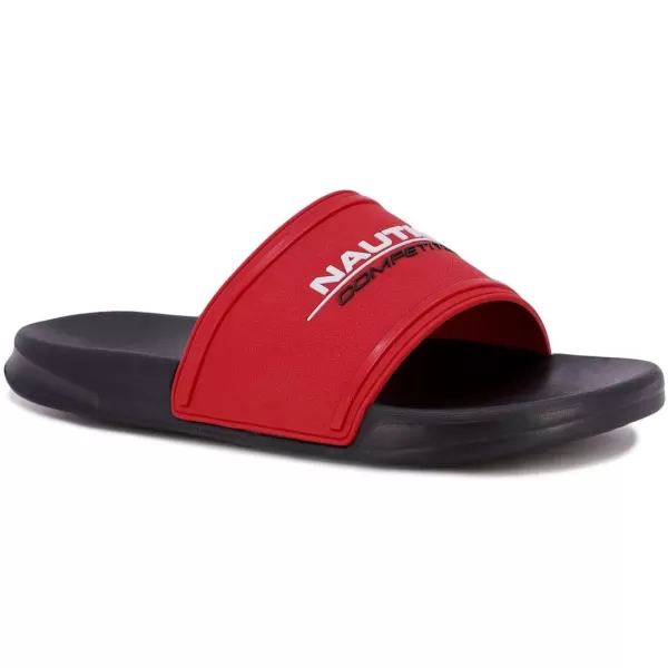 Nautica Mens Shower Sandals Open Toe Soft Slide House Slipper for Indoor amp OutdoorHolten Red Black