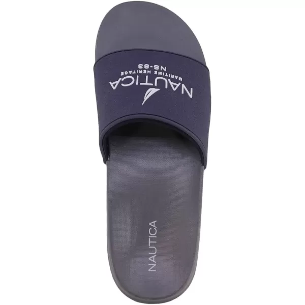 Nautica Mens Shower Sandals Open Toe Soft Slide House Slipper for Indoor amp OutdoorNavy Charcoal Porter