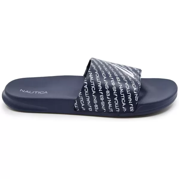 Nautica Mens Shower Sandals Open Toe Soft Slide House Slipper for Indoor amp OutdoorNavy White Truchan Logo