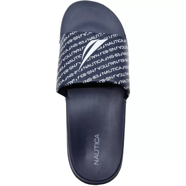 Nautica Mens Shower Sandals Open Toe Soft Slide House Slipper for Indoor amp OutdoorNavy White Truchan Logo