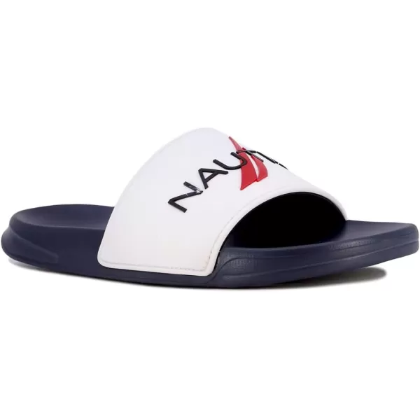 Nautica Mens Shower Sandals Open Toe Soft Slide House Slipper for Indoor amp OutdoorWhite Navyyavo