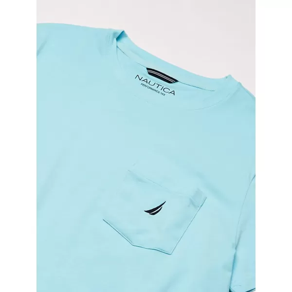Nautica Mens Solid Crew Neck Short Sleeve Pocket TShirtBright Aqua Blue