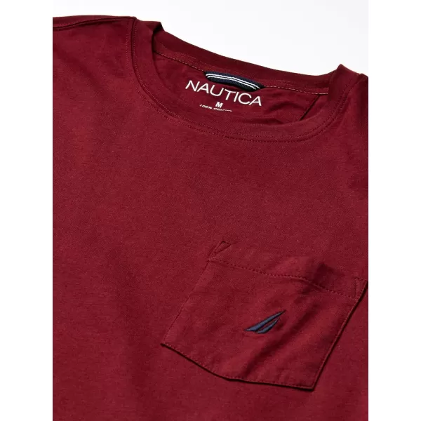 Nautica Mens Solid Crew Neck Short Sleeve Pocket TShirtBurgundy Red