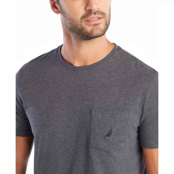 Nautica Mens Solid Crew Neck Short Sleeve Pocket TShirtCharcoal Heather Light