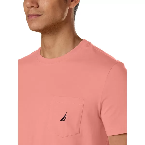 Nautica Mens Solid Crew Neck Short Sleeve Pocket TShirtPale Coral