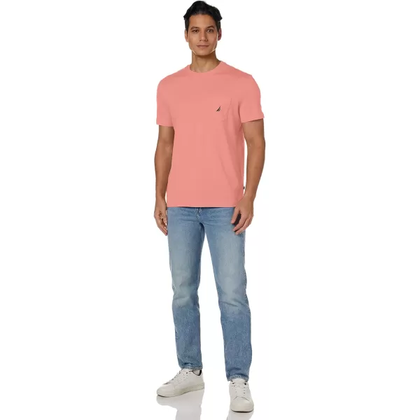 Nautica Mens Solid Crew Neck Short Sleeve Pocket TShirtPale Coral