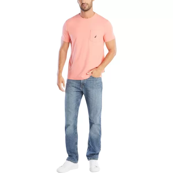 Nautica Mens Solid Crew Neck Short Sleeve Pocket TShirtPale Coral