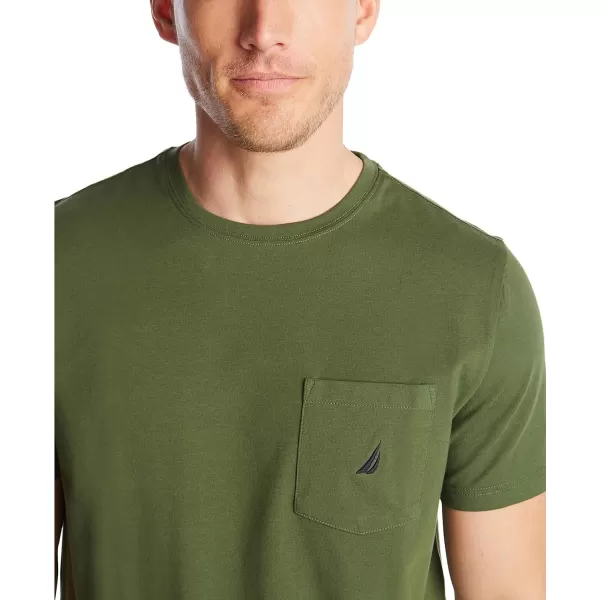 Nautica Mens Solid Crew Neck Short Sleeve Pocket TShirtPine Forest Green