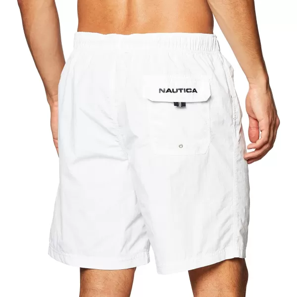 Nautica Mens Solid Quick Dry Classic Logo SwimTrunkStandard Bright White