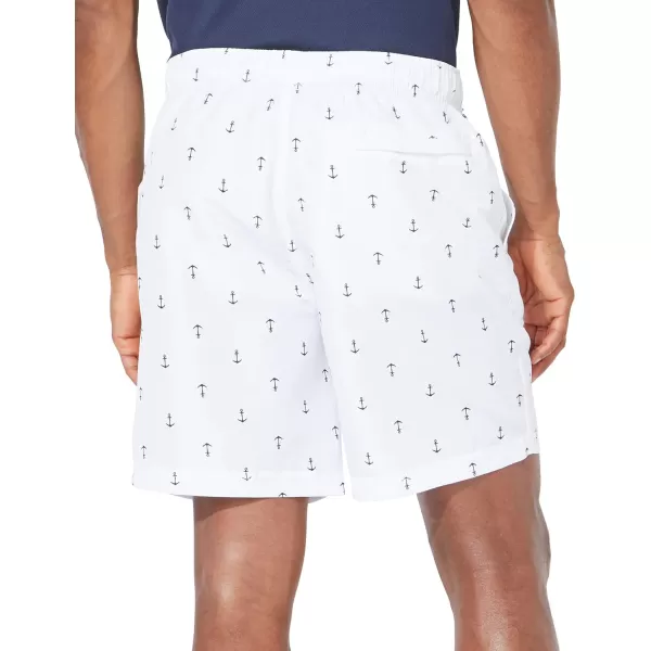 Nautica Mens Standard Quick Dry All Over Classic Anchor Print Swim TrunkBright White