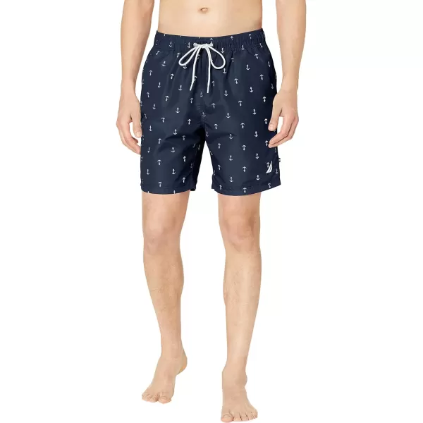 Nautica Mens Standard Quick Dry All Over Classic Anchor Print Swim TrunkNavy