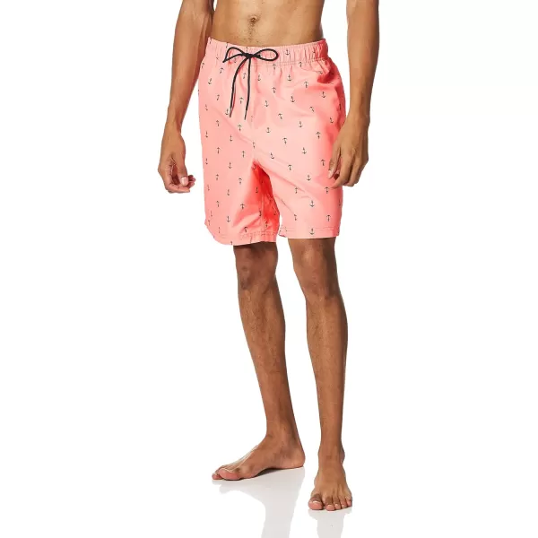 Nautica Mens Standard Quick Dry All Over Classic Anchor Print Swim TrunkPale Coral